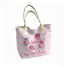 Disney Pixar Toy Story Lotso Bear Tote Bag, Large Capacity Canvas Shoulder Bag, Casual Handbag For Work, School, Shopping, Travel, Daily Use, Home Decoration - Pink - View 4