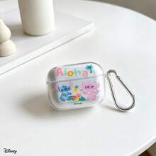 Ốp bảo vệ AirPods Pro trong suốt Disney Aloha Stitch & Angel chủ đề kỳ nghỉ nhiệt đới, chống sốc, kèm móc khóa, tương thích với AirPods 1/2/3/4 và Pro/Pro 2 thế hệ mới. Thích hợp làm quà tặng Giáng sinh cho AirPods Pro 3 mới. - Trong suốt - Xem 3