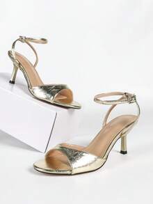 Women's Buckle Design Fashion Daily Wear High Heel Sandals - Gold 1 Fine Line - View 12