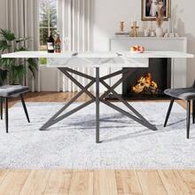 Dining Table Set (120/160 * 68 Cm Dining Table With 4 Chairs), Extendable Dining Table, Modern Kitchen Dining Table Set, Dining Chairs, Dark Gray Kitchen Chairs In Diagonal Patterned Velvet, Black Table Legs - White - View 4