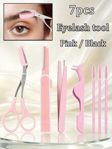 7pcs Flat Scissors, Eyelash Curler, Nail Clipper, Eyebrow Shaping Tool, Angled Scissors, Retractable Eyebrow Trimmer With Magnifying Guard, Ladies Manual Eyebrow Trimmer, Beginner Depilation Tool, Eyelash Tool, Eyebrow Tool Set - Multicolor - View 1