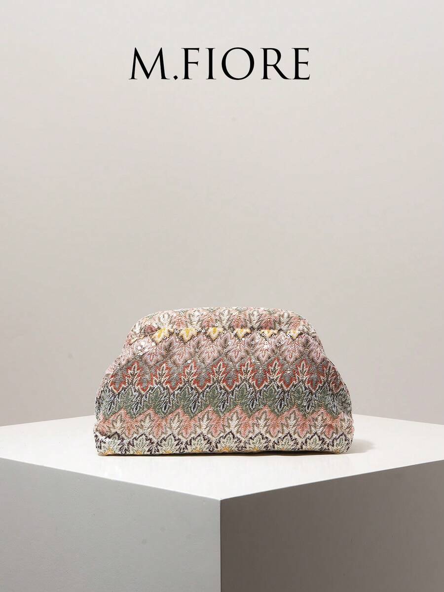 (Random Pattern) Women's Sequin Clutch Bag, Floral Design, Elegant Party Purse, Prom Accessory, Wedding Supplies - Multicolor - View 1