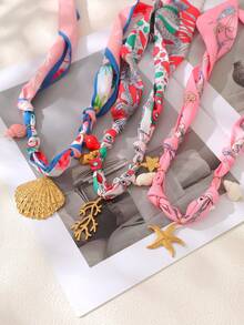 1pc Bohemian Style Ocean Inspired Y2K Creative Fashion: Elegant, Exquisite, Sweet, Charming Luxury Sunshine/Heart/Lip/Strawberry/Balloon Dog/Rainbow Pendant Scarf Printed Fabric Necklace, Suitable For Women, Sisters, Couples, Prom Or Graduation Gifts; Suitable For Daily Wear, Dates, Parties, Weddings, Holidays And Summer Beach Vacations; Affordable Price - Color - View 12