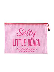 防水時尚沙灘包，印有「Salty Little Beach」海洋波浪圖案。大容量透明化妝包，尼龍拉鍊，輕巧，春/夏防曬收納，適合游泳、沙灘、潛水和夏季度假，學生返校，送給朋友、家人、閨蜜、同學的禮物。生日、節日、派對、婚禮（伴娘）、教師節的完美禮物和紀念品。郵輪必備，畢業、暑假、返校、開學禮物 - 彩色 - 查看 16