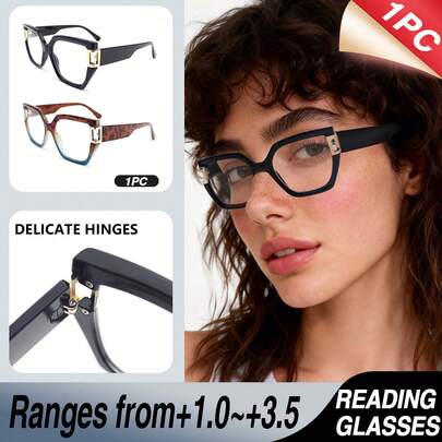 1pc Oversized Rectangular Reading Glasses, Trending Leopard Print Design, With High-Quality Metal Hinges, Suitable For Men And Women Daily Wear