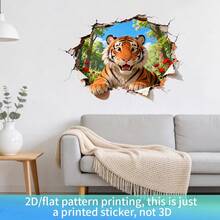 3D Visual Tiger Wall Sticker, Wall Decal For Bedroom, Living Room And Game Room, Realistic Tiger Wall Sticker Design, Natural Art Decoration Wall Sticker, Stylish Broken Wall Tiger Wall Decor For Multi-Room Home Decor, Creative 3D Effect, Applicable Scenarios: Cafe, Bar, Company, Dormitory, Office Wall Decoration, Decorative 3D Visual Tiger Wall Sticker, Home Wall Art Sticker, Natural Forest Landscape Pattern, Vivid Design - Creative Tiger Stickers - View 1