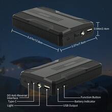 Portable 800A Peak Car Jump Starter, 12V Emergency Battery Booster W/ 6400mAh Power Bank Function, LED Flashlight/Strobe/SOS Light, USB & Type-C Charging Ports, Intelligent Protection Against Reverse Polarity/Short Circuit, Anti-Misoperation - Standard Wire Clip - Black - View 6