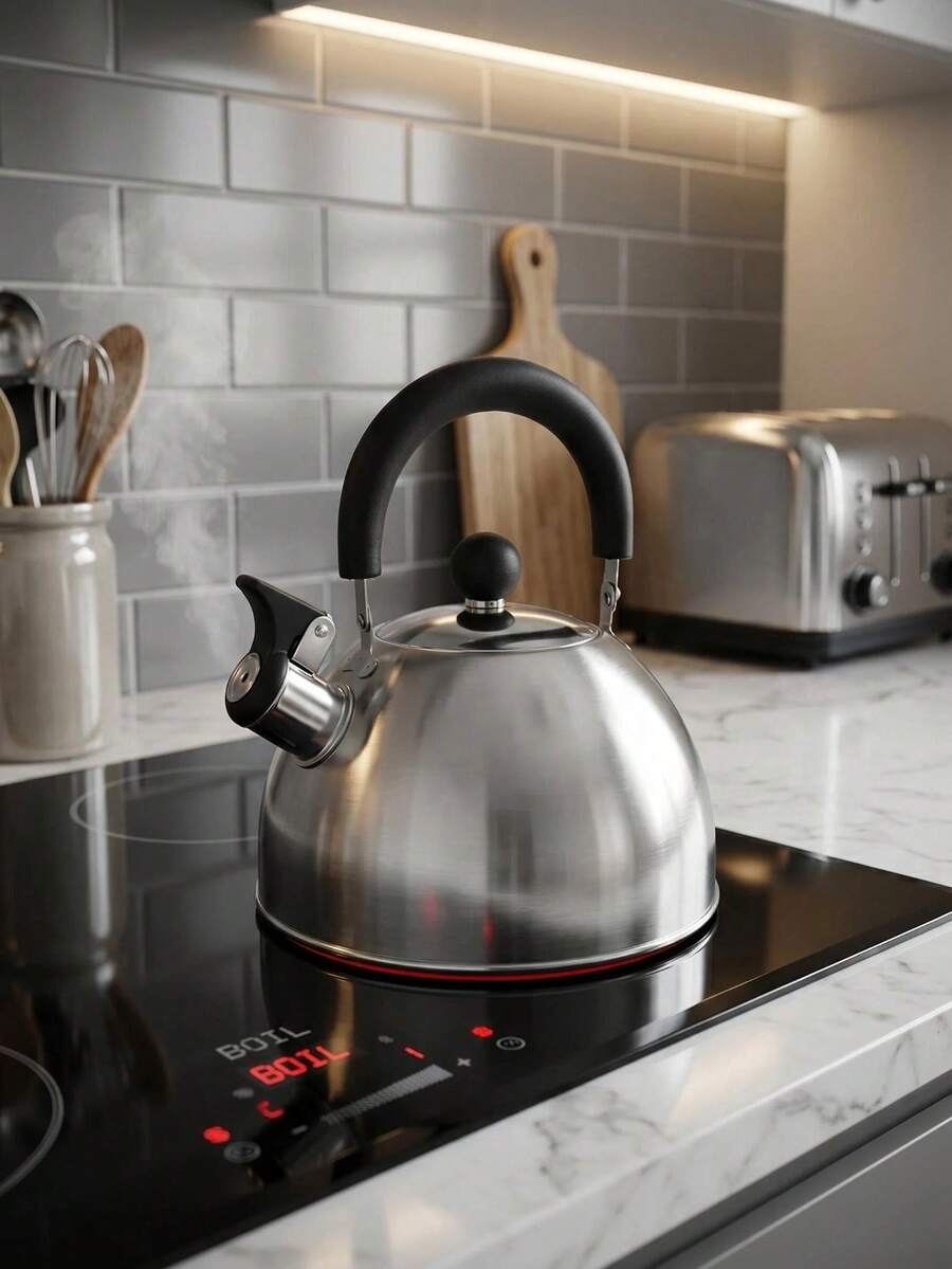 Ấm đun nước bằng thép không gỉ kiểu cổ điển - Ấm trà tự động có còi dung tích lớn, bề mặt được đánh bóng trang nhã, tay cầm chắc chắn, thích hợp cho gia đình, quán cà phê, quán bar hoặc sử dụng hàng ngày trên bếp ga, bếp từ và bếp điện gốm. - Xem 1