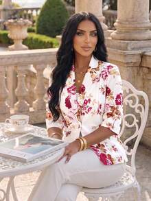 SHEIN Lady Áo khoác vest mỏng nữ mới 2025 phù hợp cho mọi mùa, áo khoác blazer nữ công sở thường ngày họa tiết hoa vào mùa thu/đông - Nhiều màu - Xem 7