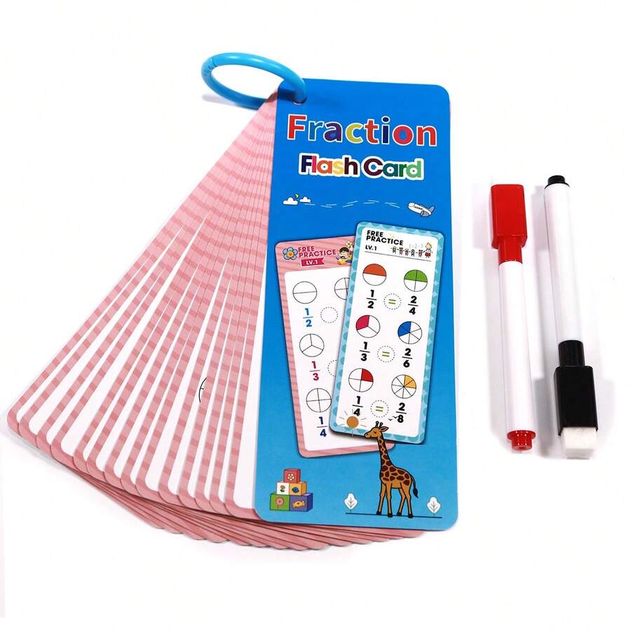 15pcs Colorful Math Game Cards, Children's Diary, Journal And Notebook, Dry Erase Fraction Line Cards Practice Cards With 2 Pens, Fraction Cards, Reusable, Flashcards For Math Fraction Learning, Boys Girls Education, Ideal For Homeschooling. Perfect For Learning Math, Teacher Supplies, Homeschool, Children Learning Gift, Holiday Gift, Christmas Stocking Stuffer - Multicolor - View 1