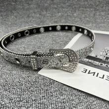 1pc Rhinestone Embellished Belt, Wide Waist Belt, Sparkling Decoration For Jeans, Versatile European And American Fashion Design - Silver - View 8