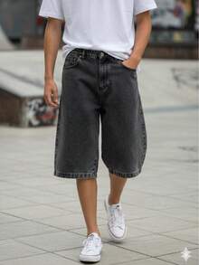 CHEN Men's Capri Jeans With Button Pocket And Zipper Details, Slightly Stretchy. - 灰色 - 查看 6