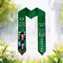 Customizable Content, Customizable Photos And Names, University/High School Graduation Shawls And Sashes, Personalized Customizable Photos And Names, 2026 Graduation Honor Sashes And Accessories, Graduation Sashes And Graduation Gifts. - Green - View 2