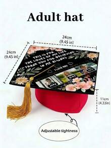 Customized Movie Film Photo Graduation Cap, Personalized Graduation Cap Decoration, Customizable Text Graduation Cap, Floral Pattern Graduation Cap Decoration Made Of Paper Material, One-Piece Design, Floral Print, Movie Film Photo Layout Suitable For Graduates, High School Graduates, College Graduates, Class Of 2026, For Students' Family Graduation Ceremony - Black - View 12