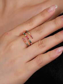 Nhẫn Zirconia xoắn ốc cầu vồng phong cách Bohemian, nhẫn hở sang trọng, đa năng dành cho nữ, thích hợp đeo đi làm. - nhẫn - Xem 3