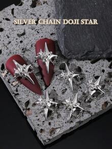 5 Stücke luxuriöser europäischer und amerikanischer Stil große Stern Nail Art Dekorationen, Stern Kette Nail Schmuck, Y2K Metallic 3D Stern Deko, multifunktionale DIY Accessoires geeignet für Nägel, Handyhüllen, Schuhe, Kleidung, Taschen usw. - Verschiedenfarbig - Übersicht 6