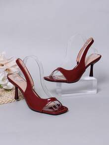1 Paar burgunderrote spitze High-Heel-Sandalen in Große Größen für Teenager-Mädchen, weiches PU-Material, S-förmiges elastisches Slip-On-Design, modische & elegante leichte High Heels geeignet für Lässig, Party, Schule, Pendeln, Urlaub, Frühling/Sommer 2026 - Bordeaux - Übersicht 6
