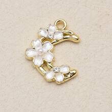 1PC Gold Tone Spring Floral Series DIY Charms, Flower/Bow/Moon/Bee/Rose Enamel & Crystal Elements, Sweet Girly Style Versatile Pendant Supplies - Flower - View 10