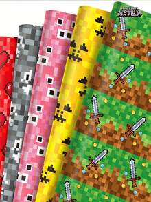 12 piezas de papel de regalo con tema de Minecraft, papel de embalaje para decoración de cajas de regalo, favores de fiesta - Multicolor - Ver 2
