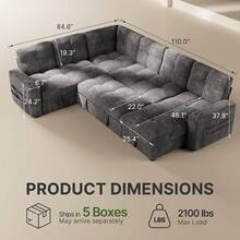 PERLECARE 85'' - 110" Sectional Sleeper Sofa With Pull Out Bed, 7 Seat Modular Sectional Sofa With Storage,  Cup Holders, Sectional Couches For Living Room, Modern Chenille Cloud Couch, Dark Gray - 淺灰色 - 查看 8