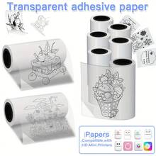 1/3/5 rollos de papel térmico autoadhesivo transparente, papel de impresión térmica brillante para impresoras portátiles mini, 57mm x 2.5mm, etiquetas térmicas transparentes adecuadas para la mayoría de las impresoras de bolsillo IA - Ver 4