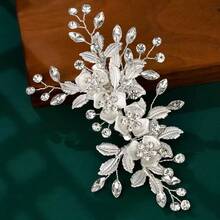 1pc Iron Leaf & Pearl Rhinestone Hair Clip,Festival,Birthday - Silver - View 6