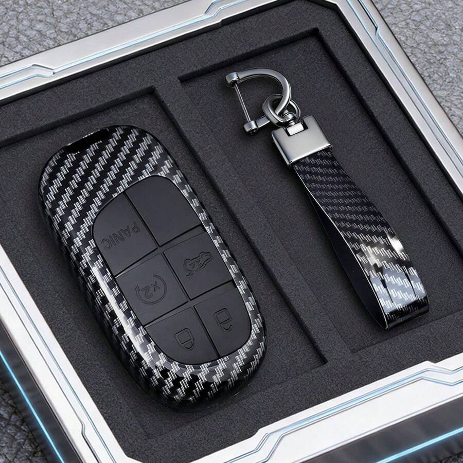 Vỏ bọc chìa khóa xe hơi bằng sợi carbon ABS phù hợp với các dòng xe Dodge Ram, Journey, Durango, Grand Cherokee và Chrysler. - 2 chìa khóa - Xem 1