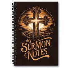 Inspirational Christian Spiral Notebook "My Sermon Notes", With Black Background And Gold Horizontal Lines, Perfect For Women To Record And Reflect On Weekly Sermons, Sunday Worship Notes, Church Notes, And Uplifting Thoughts - C - View 3