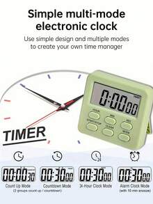1 chiếc đồng hồ bấm giờ nhà bếp kỹ thuật số đa chức năng tích hợp báo thức - Hiển thị đếm ngược/24 giờ, chức năng bộ nhớ, màn hình LCD lớn, lắp đặt nam châm/chân đế, thích hợp cho nấu ăn, làm bánh, học tập và tập thể dục, không bao gồm pin. - màu xanh lá - Xem 5