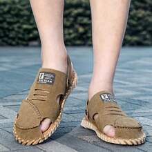 Men's Basic Faux Leather Studded Outdoor Handmade Stitched Slide Sandals, New Versatile Soft Casual Slippers - Brown - View 9