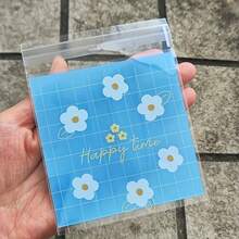 50/100pcs Assorted Small Flower And Leaf Pattern Gift Bags, Pink, Blue, And Green Plaid Self-Adhesive Packaging Bags - Perfect For Birthdays, Weddings, Tea Parties, Spring & Summer Themed Events - Grid Flower - View 5
