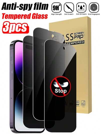 3pcs - Privacy Tempered Glass Screen Protector For IPhone 17 Pro Max/17 Pro/17 Air/17e/17/16/15/14/13/12/11 And Other Models. Features Side Privacy Protection, Clear Front View, Full-Screen Adhesion Without Bubbles, Anti-Fingerprint, Waterproof, Oil-Proof, Scratch-Resistant, Wear-Resistant, And Anti-Shock. Suitable For Various Phone Cases, Easy To Install, A Practical Phone Accessory And A Great Gift For Family And Friends.