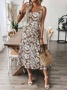 Vestido midi casual de mujer con estampado floral, adecuado para vacaciones de verano - Multicolor 4 - Ver 12