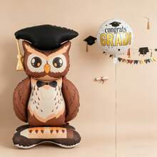 2pcs 150cm Base Large Owl Graduation Theme Round Balloon Set, Suitable For Graduation Party Decoration, Cartoon Balloons (Round Balloons Are Double-Sided) - View 2