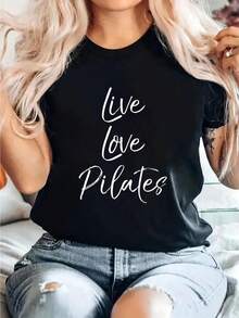 Women'S Live Love Graphic Tee - Soft And Lightweight Crew Neck T-Shirt, Casual Short Sleeve Top For Spring And Summer, Black With White Letter Print, Apparel Graphic Print Tee With Smooth Texture, Ladies' T-Shirts - 黑色 - 查看 1