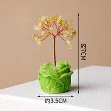 Árbol eterno de cristal natural, decoración floral, base de repollo falso, adorno de árbol de dinero en miniatura tejido a mano, decoración para el hogar/coche, regalo de inauguración de casa, graduación - Árbol de col artificial - Ver 5