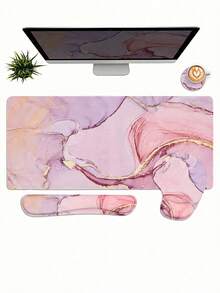 Bộ 4 tấm lót bàn làm việc cỡ lớn XXL bằng đá cẩm thạch, thiết kế công thái học - Bao gồm tấm lót chuột chơi game, kê cổ tay bàn phím và đế lót ly - Đế chống trượt, viền may chắc chắn - Giúp gõ phím dễ dàng, giảm đau - (35.4*15.7 inch) - Thích hợp cho văn phòng, nhà riêng, máy tính, laptop - Xem 15