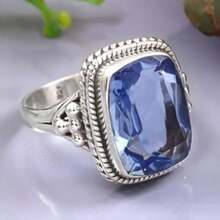 1 chiếc nhẫn charm cổ điển đính đá Cubic Zirconia màu xanh dương, nhẫn bạc đính đá sinh nhật, nhẫn cưới, nhẫn đính hôn, nhẫn hứa hẹn, quà tặng sinh nhật, ngày Valentine cho nữ. - Xanh đậm - Xem 10