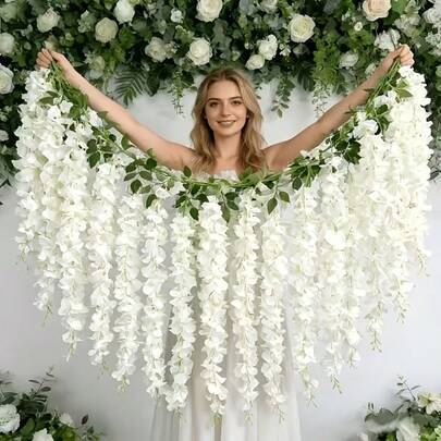 1/2/5pcs Artificial Simulated Real White Wisteria Vine, 70.87 Inch Artificial Wisteria Vine With 10 Branches, Waterproof And UV-Resistant, Maintenance-Free, Suitable For Holiday, Wedding, Hotel, Party, Garden, Indoor/Outdoor Decor