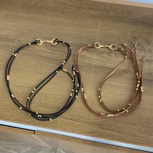 Long Gold-Tone Bridle Necklace With Small Beads, Country Western Cowgirl Boho Style, Women's Leather. - 駝色 - 查看 4