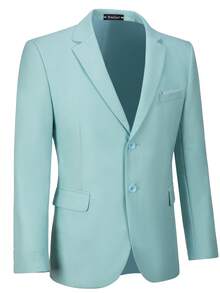 Men's Slim Fit Business Casual 2-Button Travel Suit Jacket, Solid Color Party & Ball Suit - Mint Blue - View 3