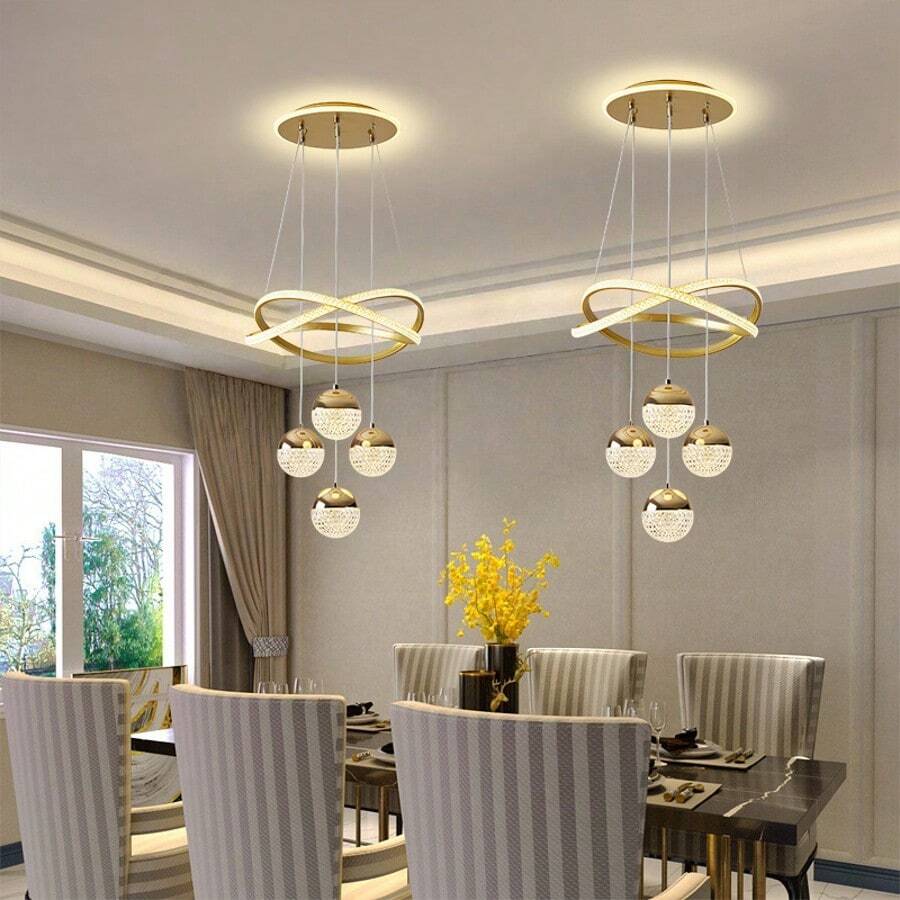 奢華十字環水晶球吊燈 4 球 LED 吊燈燈具 可調光 3 色光 可調節電線 金色黑色白色 3 色 現代天花板吊燈 適用於餐廳早餐吧玄關 - 彩色 - 查看 1