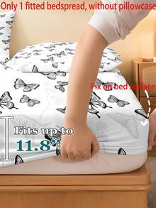 1件装简约黑白蝴蝶印花床裙（仅床裙，不含枕套），柔软透气，100%涤纶材质，蝴蝶花卉图案，适用于单人床/双人床/大号床/特大号床，四季皆宜，适用于卧室、客房、宿舍、酒店。 - 彩色 - 查看 2