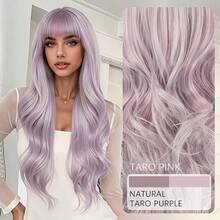 Women's Loose Big Wave Wig, Taro Color Gradient, 28-Inch Heat-Resistant Fibers With Bangs, Perfect For Parties, Suitable For All Soft Color Palettes - Mauve Purple - View 2