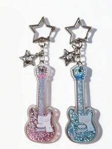 2pcs Y2K Guitar, Star, Heart Punk Retro Cute Keychains - Multicolor - View 9