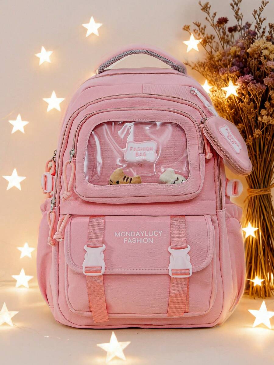 1 PC Pink Mother-And-Child Backpack Portable Travel Bag,Large Capacity Fashionable And Casual Large Capacity Portable Zipper School Bags - Pink - View 1