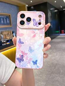 1 chiếc ốp lưng điện thoại chống rơi in hình bướm xanh tím UV, tương thích với Apple/Galaxy. - Hồng - Xem 5