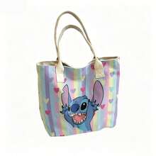 Disney Lilo & Stitch Canvas Tote Bag - Excited Stitch Print Shoulder Bag For Daily Use - Pink - View 4