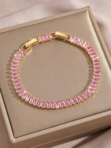 1 chiếc vòng tay bằng đồng thanh lịch, thiết kế hoa lá, đính đá Cubic Zirconia màu hồng sang trọng, phù hợp cho nữ giới đeo hàng ngày, dự lễ hội, hẹn hò, dự tiệc, đám cưới. Món quà tuyệt vời nhất cho Ngày Valentine, Ngày của Mẹ, sinh nhật, kỷ niệm. - Nhiều màu - Xem 6