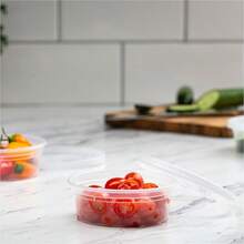 Stack Man [48 juegos - 8 onzas] Contenedores desechables de plástico para almacenamiento de alimentos con tapas herméticas - Contenedores de limo con tapas - Ver 4